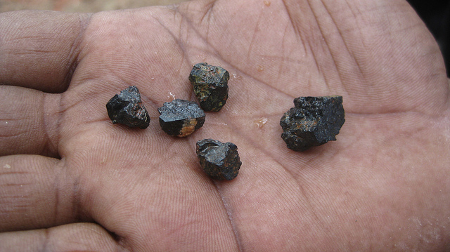 Coltan, a dull grey mineral ore